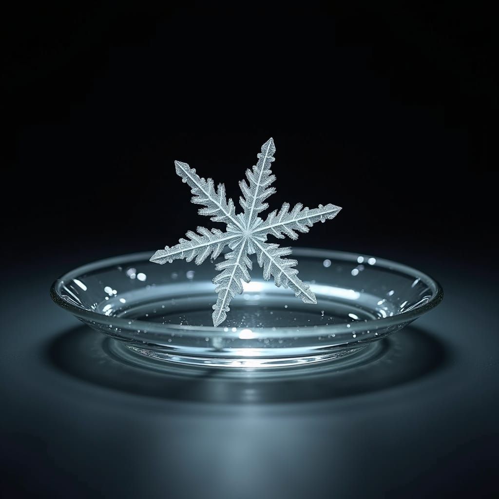 Glowing Snowflake Macro Photograph on Black