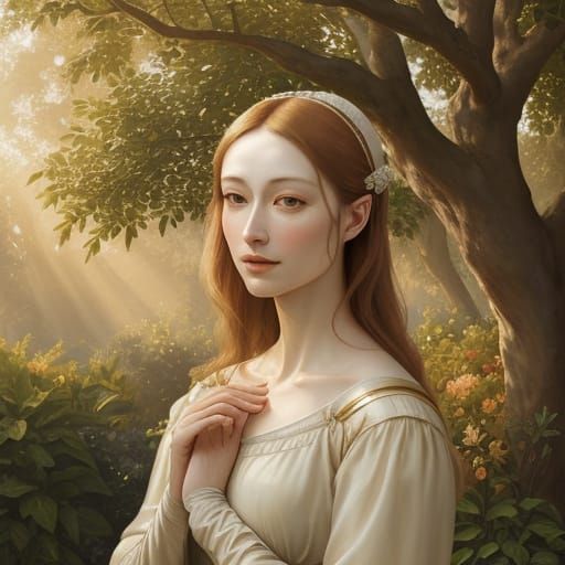 Renaissance Woman in Garden: Oil Painting Style