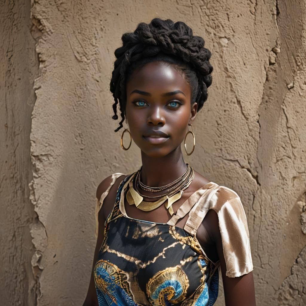 Stunning African Beauty with Blue Eyes in Wild Landscape