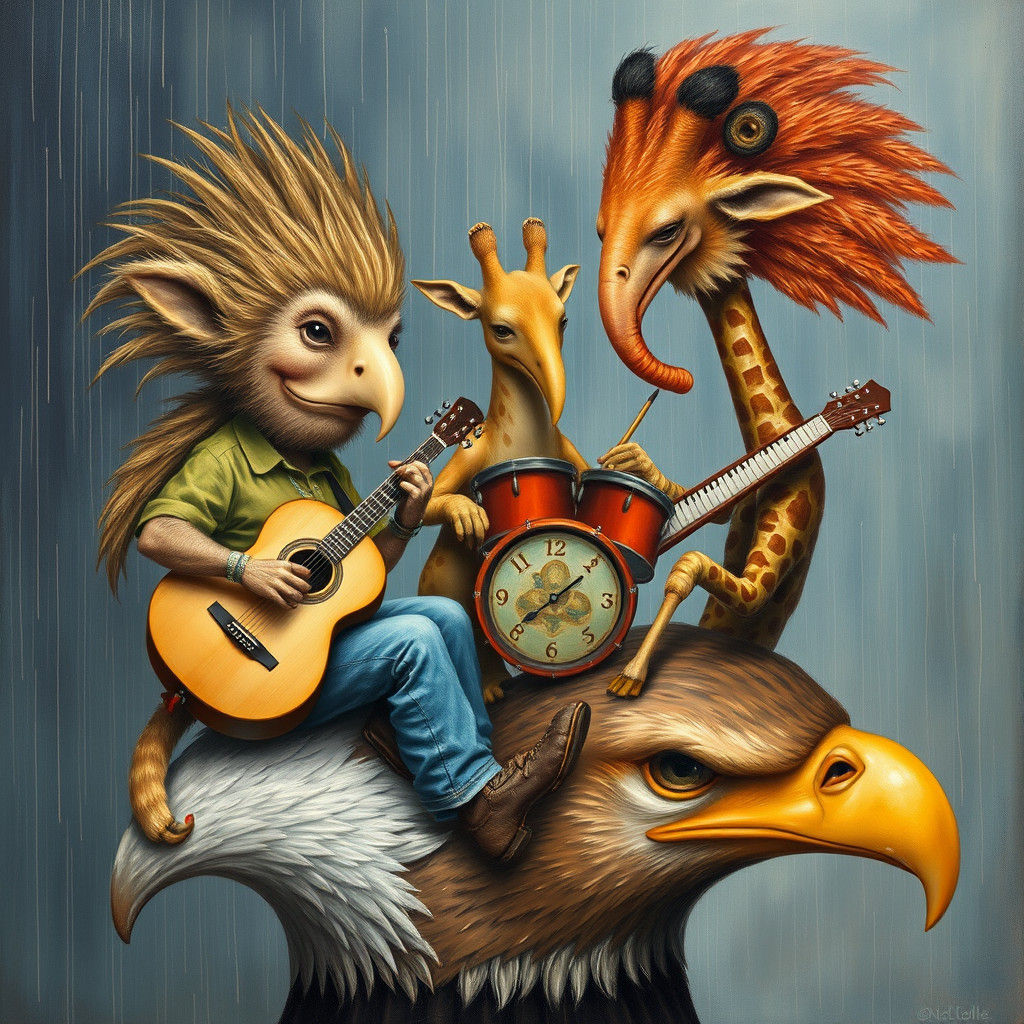Mythical Band on Eagle Head: A Surrealist Masterpiece