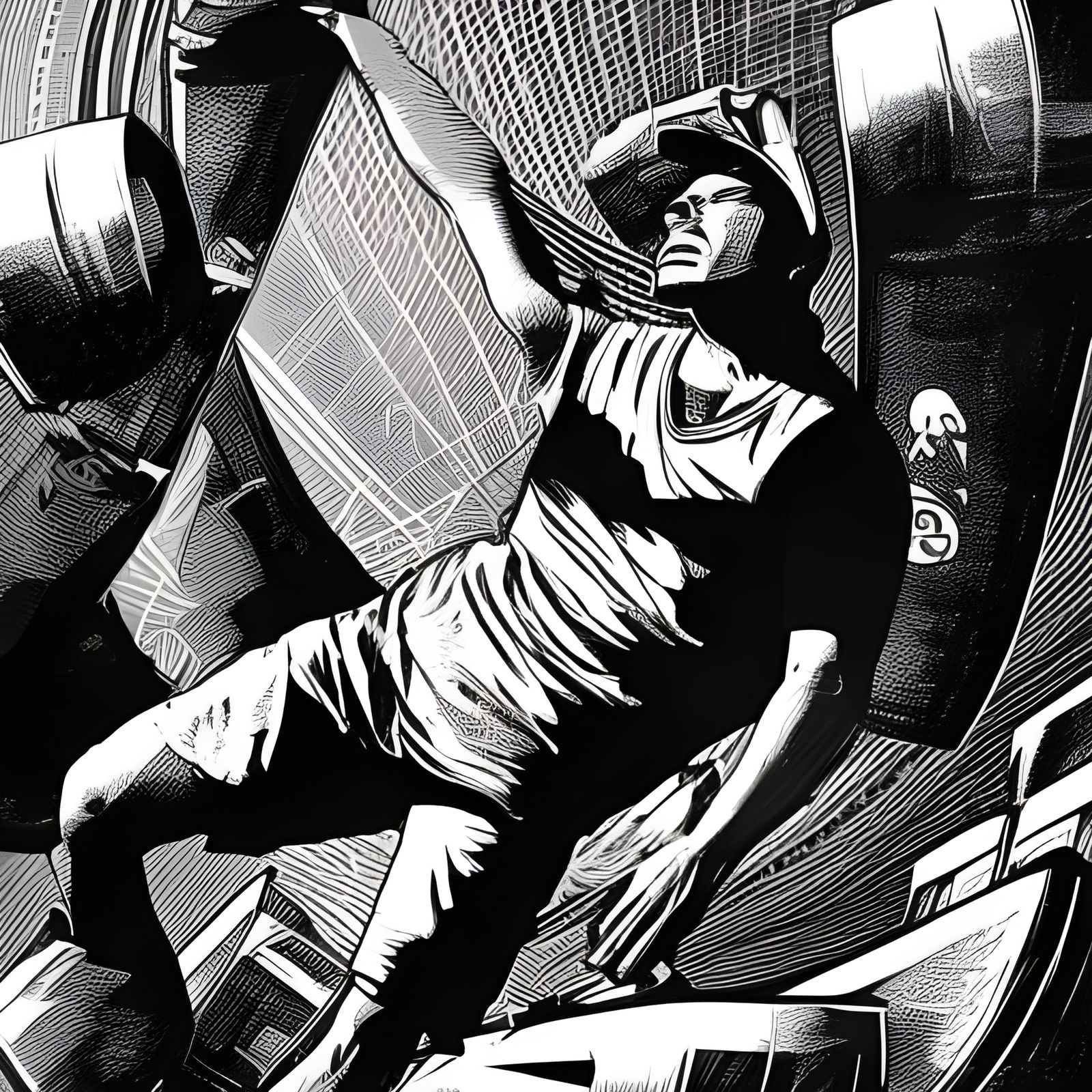 Toastman Yoga Halfpipe Jump, Linocut Style