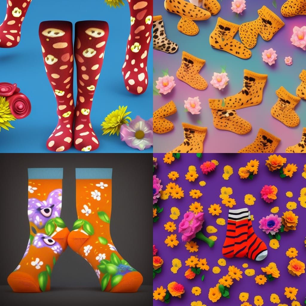 Cheetah in Socks with Flowers: 3D Digital Art
