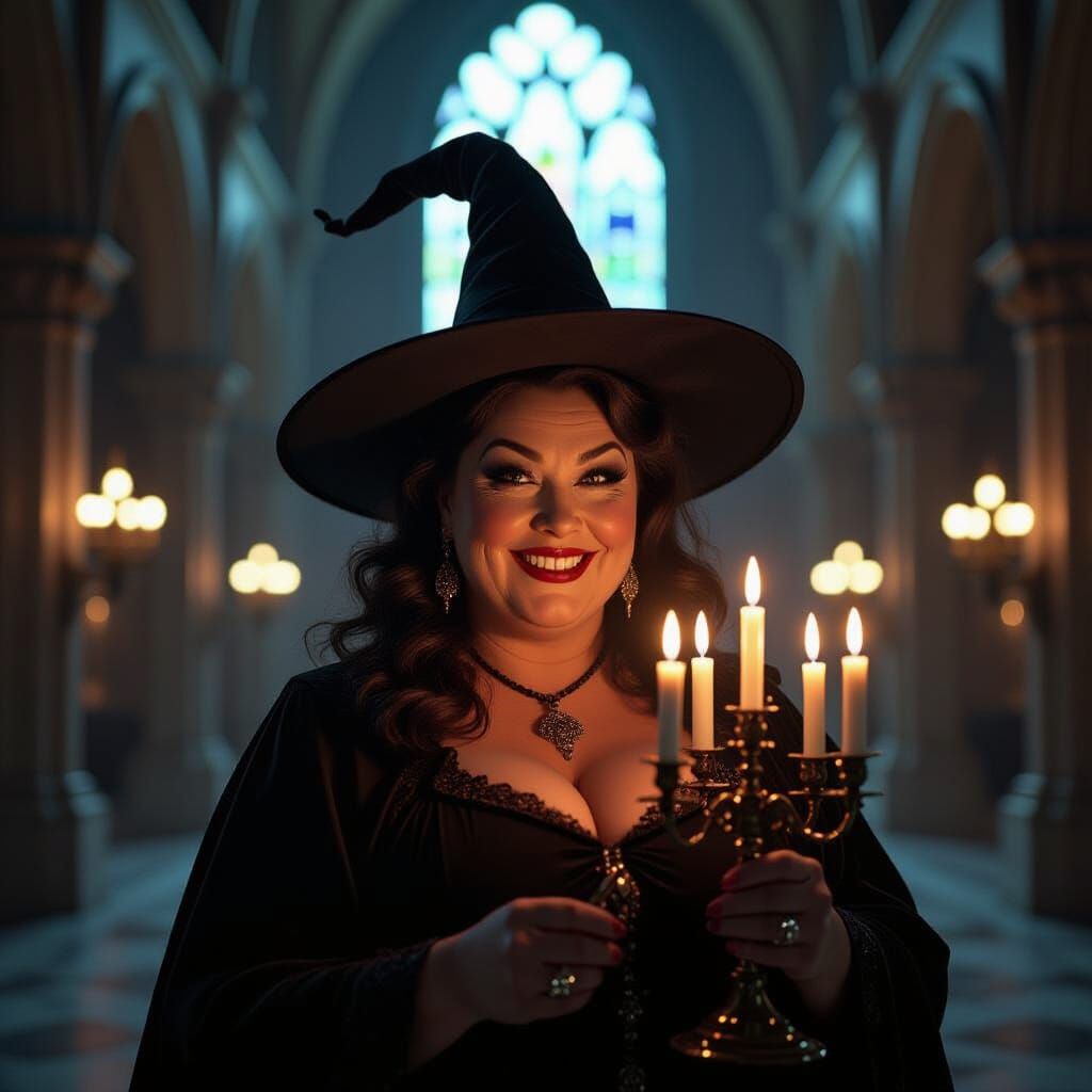 Art Deco Witch with Candelabra at Night