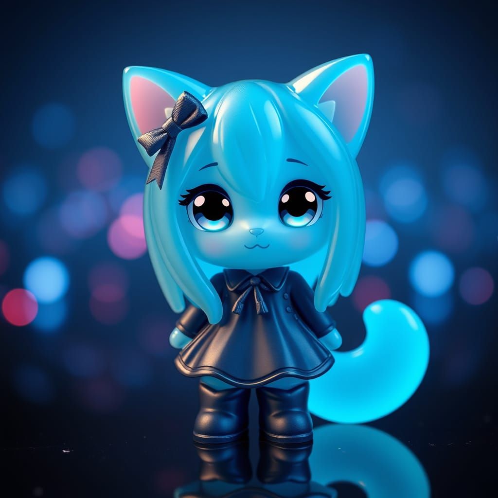 Blue Gummy Candy Catgirl in Synthwave Style