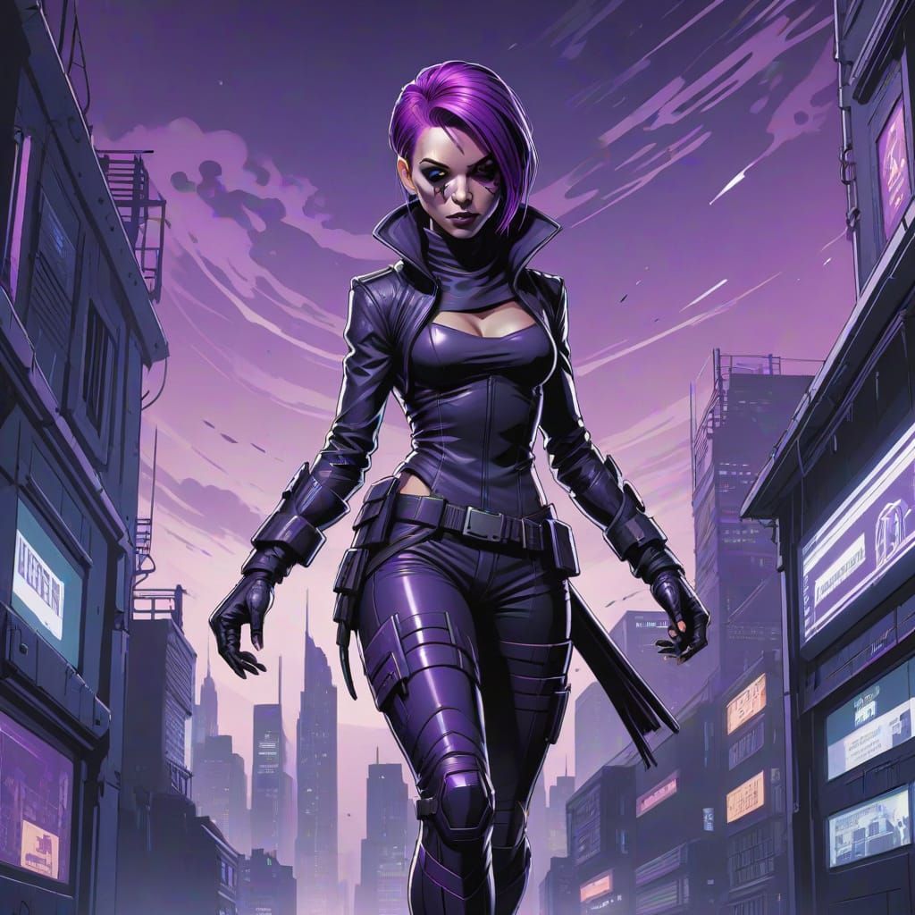Cyberpunk Burglar Woman with Purple Hair