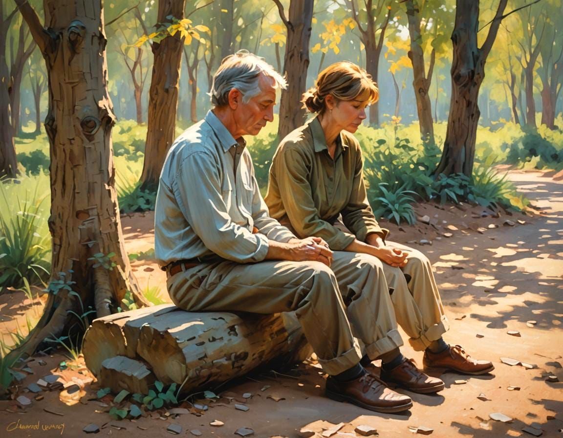Tranquil Companionship: A Serene Scene in Oil Paint