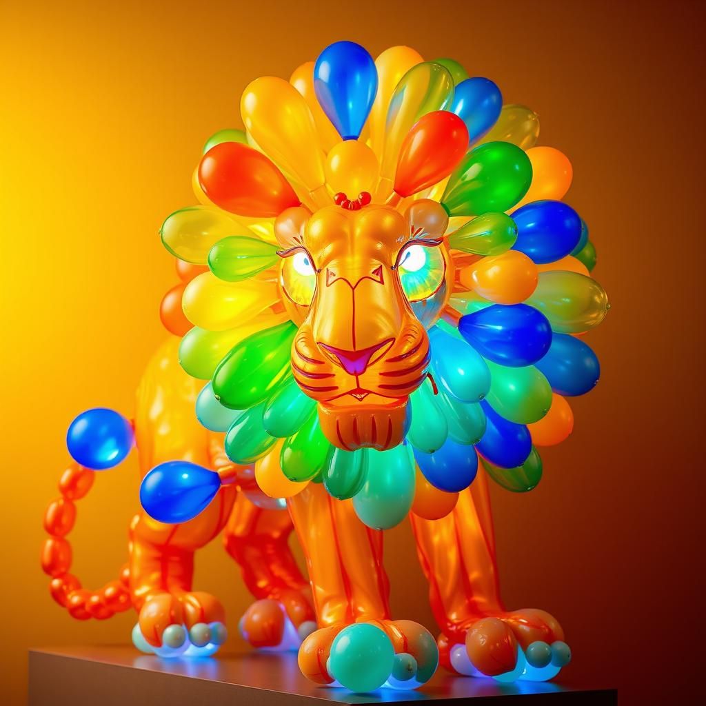 Glowing Balloon Lion Sculpture in Rothko Color Field