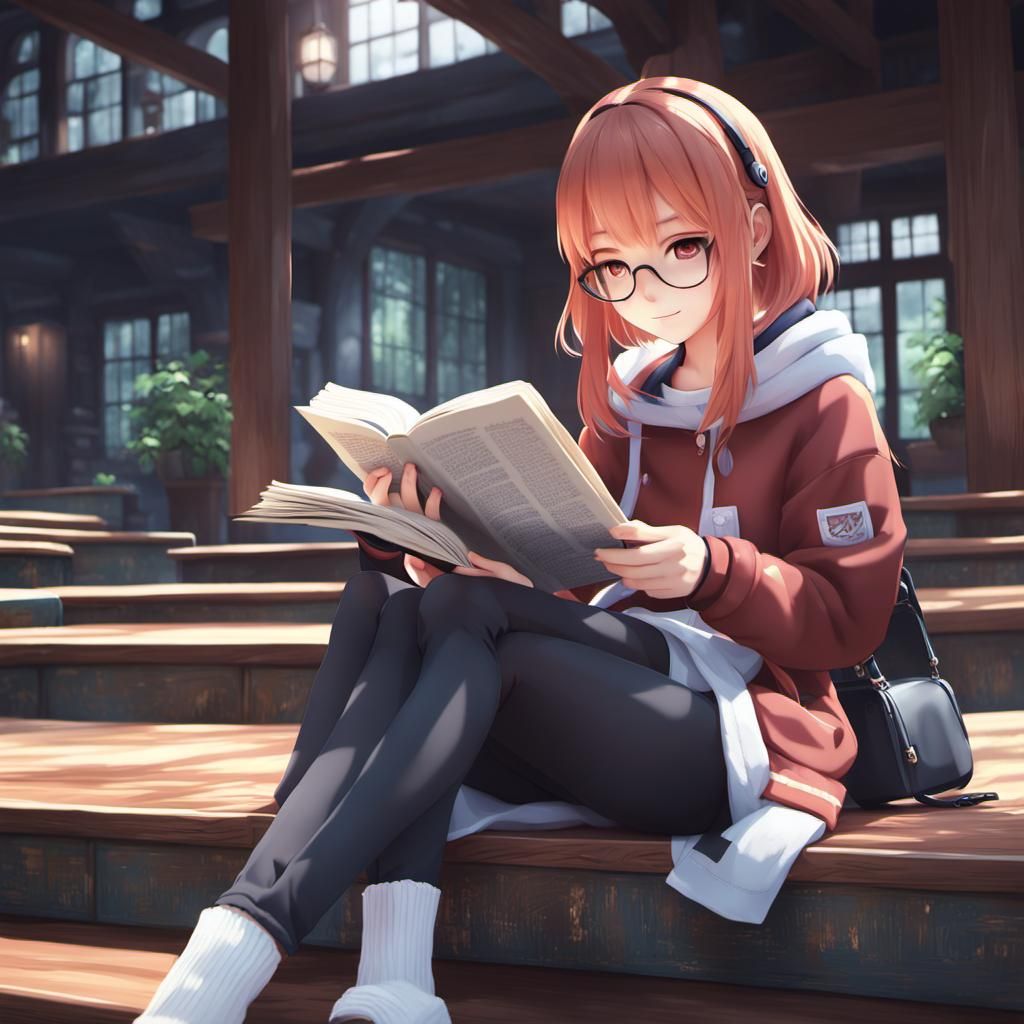 Anime Girl Reading: Detailed 3D Render