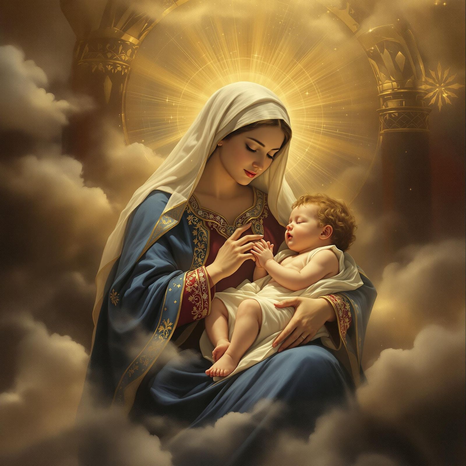 Majestic Nativity Scene with the Virgin Mary and Child