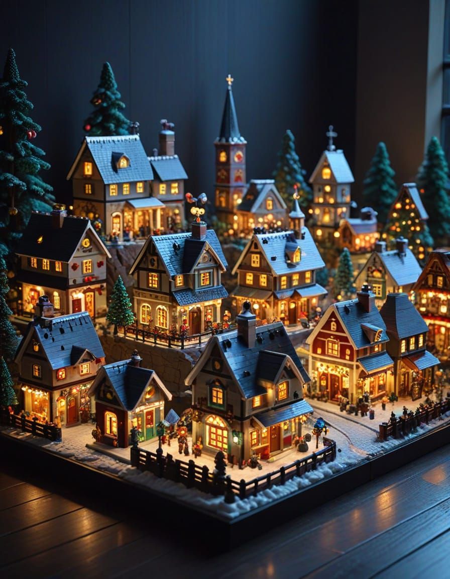 Detailed Lego Christmas Village With Ethereal Lighting