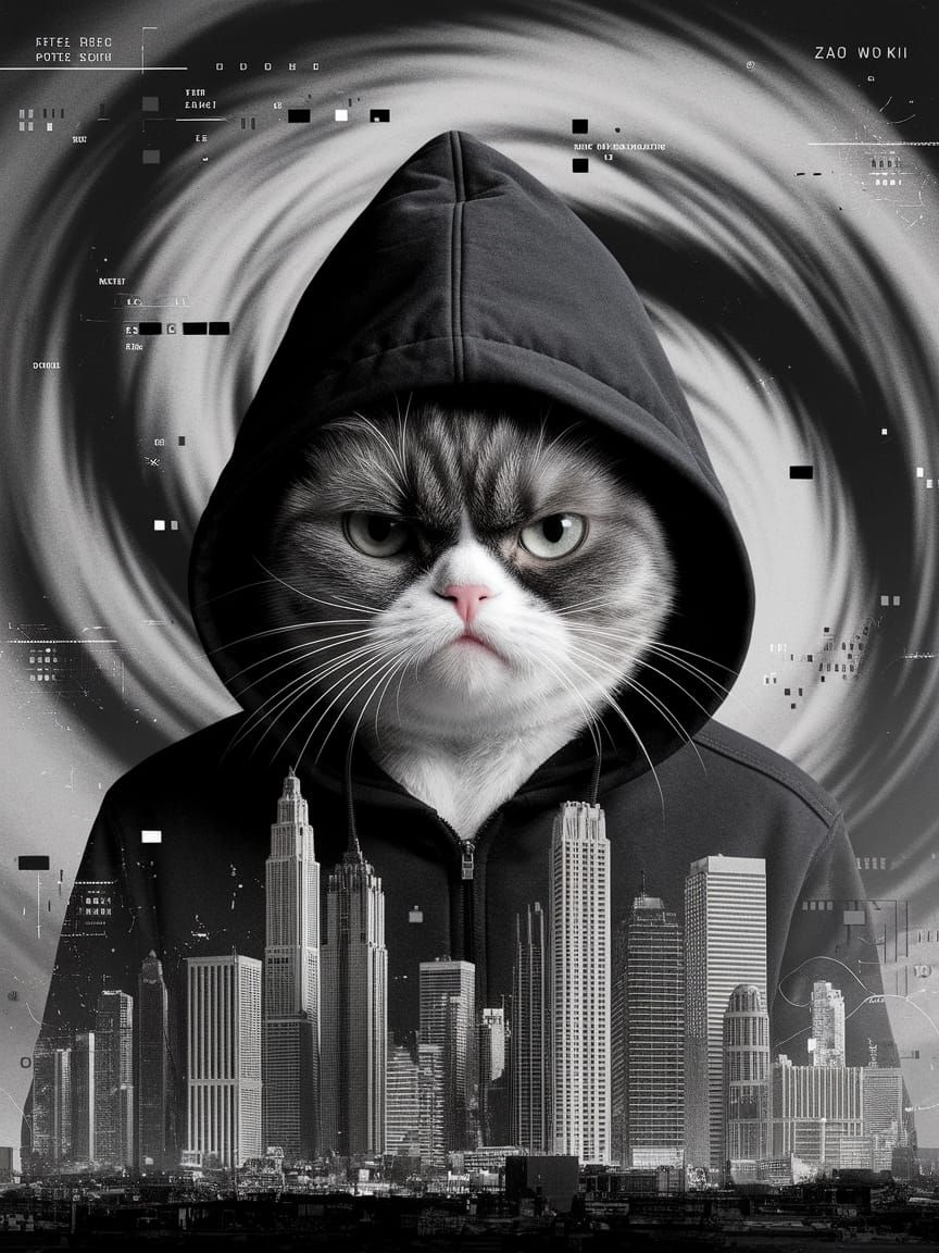 Darkwave Cityscape with a Grumpy Feline