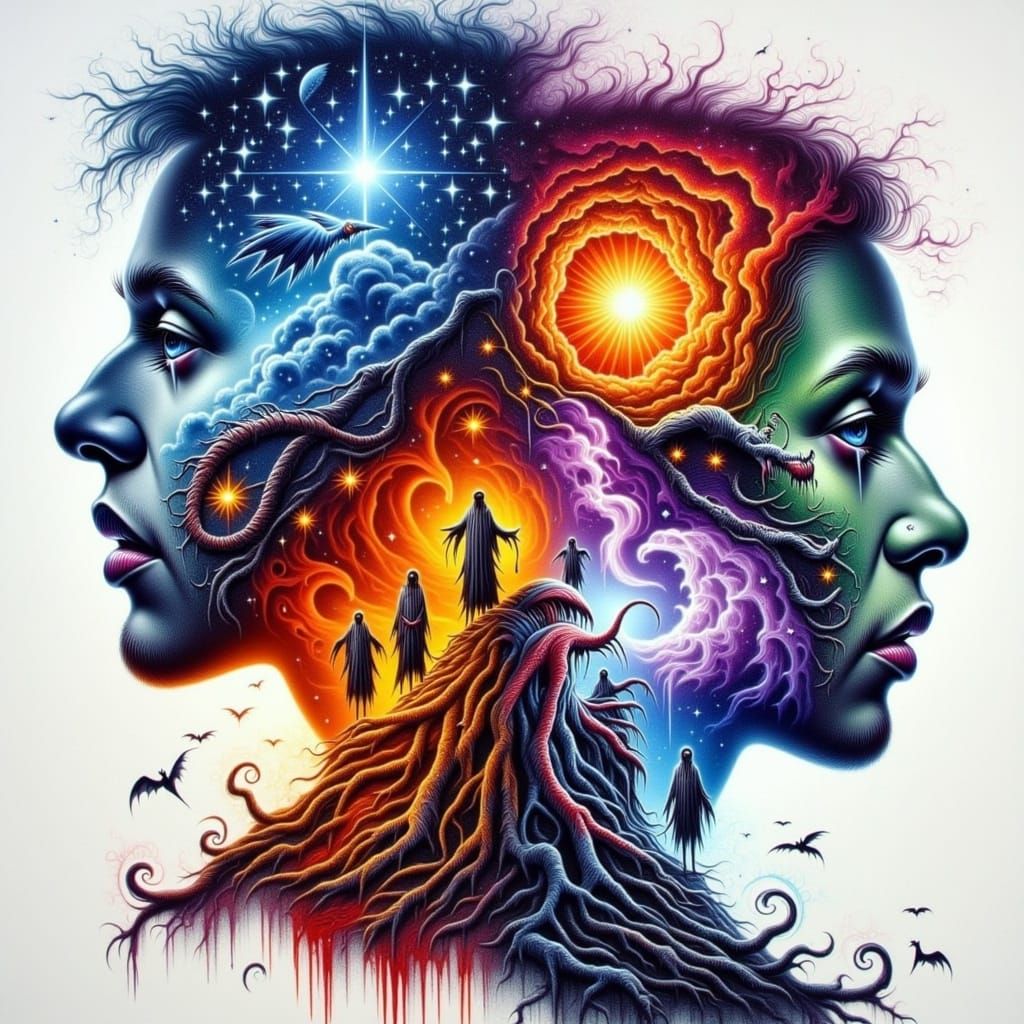 Cosmic Horror Cultist Double Exposure Portrait