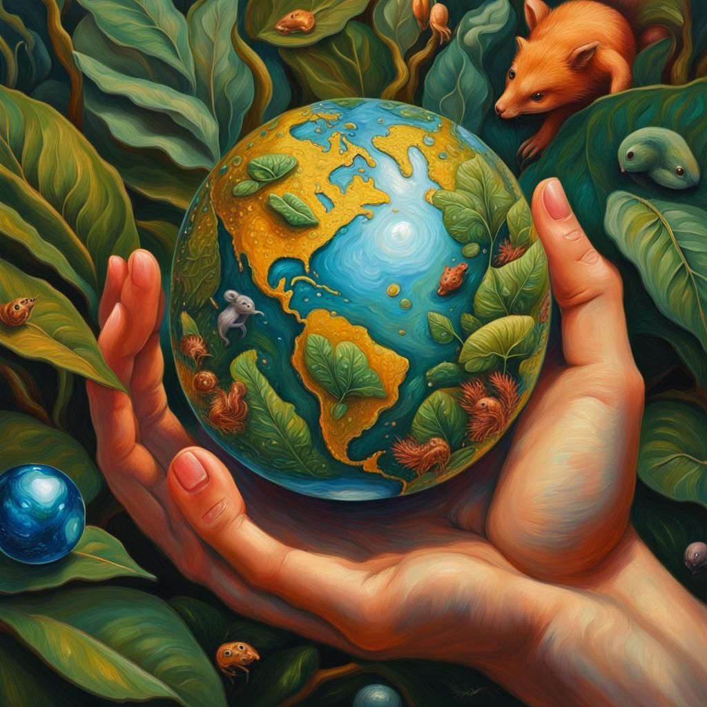 Hand Holding World: A Hyper-Realistic Oil Painting