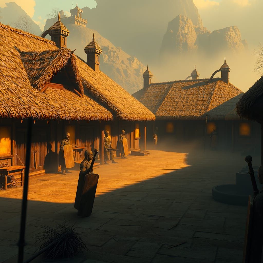 Medieval Barracks: Digital Matte Painting in Rustic Style