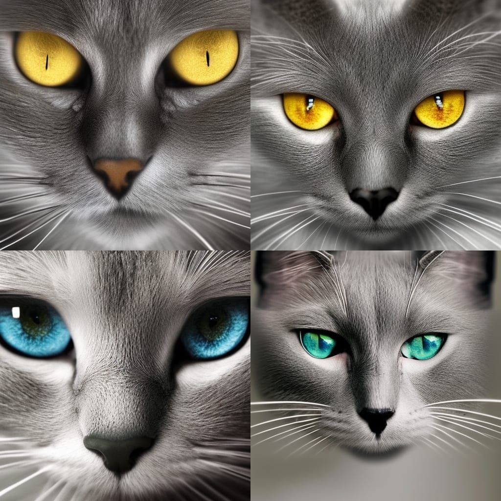 Beautiful silver grey cat with golden eyes, by Epic cinemati...