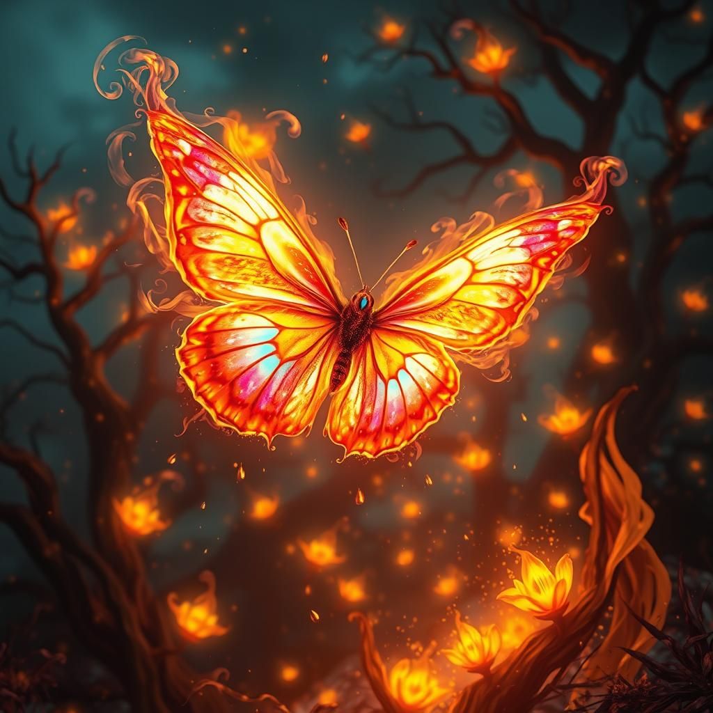 Fiery Butterfly in Flight: Ethereal Fantasy Art