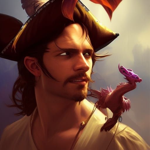 Pirate Portrait with Dragon, Artgerm Style