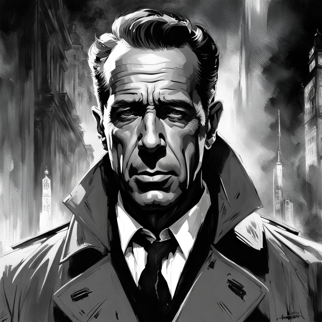 Neo Noir Comic Art of Humphrey Bogart Smoking