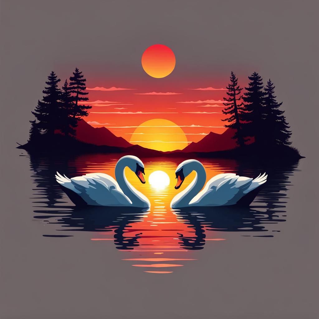 Swans Forming a Heart at Sunset