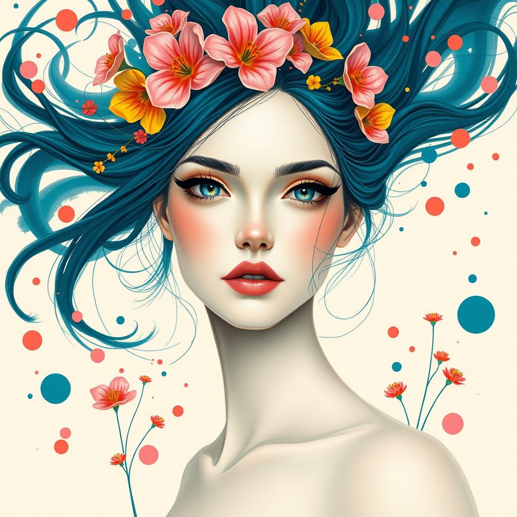 Ethereal Woman with Sapphire Eyes in Digital Painting Style