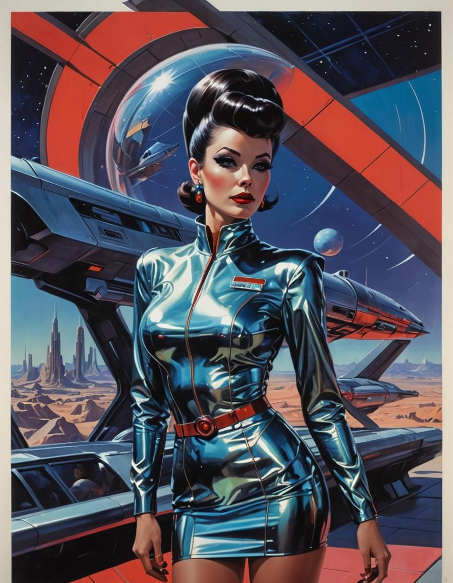 Retro Sci-Fi Pinup Girl in Syd Mead Style