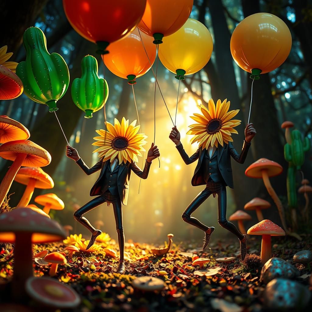 Dancing Daisy Spiders in Mystical Forest