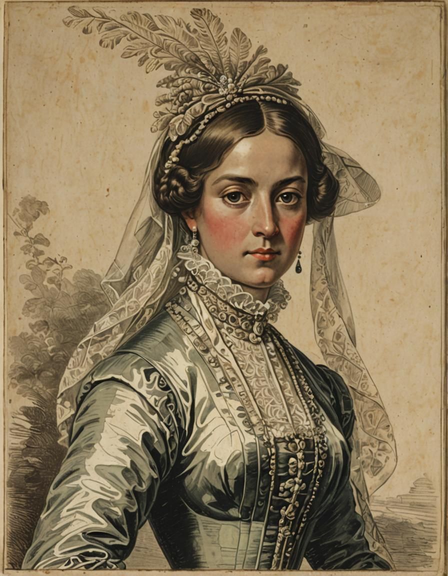 Noble Woman in 18th Century Setting, Digital Art