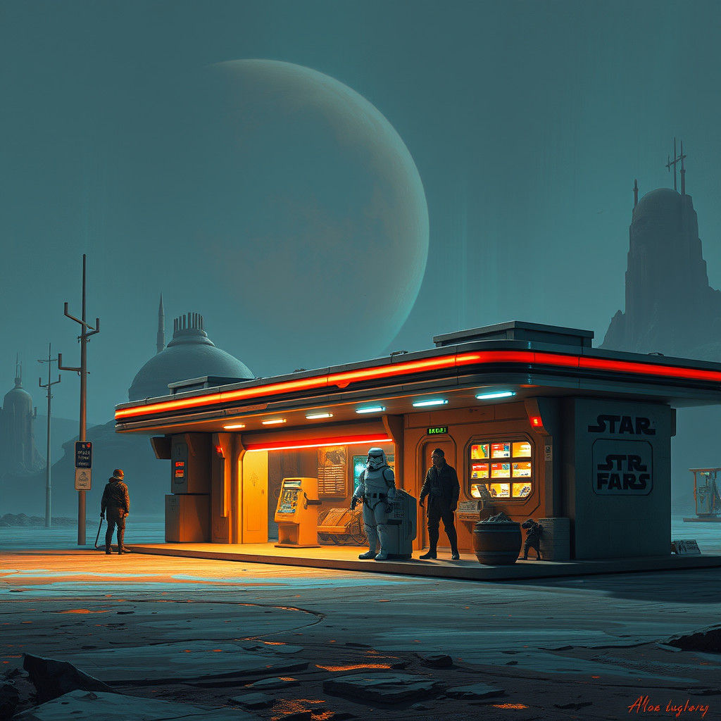 Jawas at Alien Gas Station on Tatooine