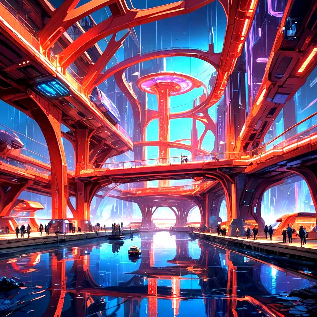 Futuristic Red Bridge with Stunning Visual Effects
