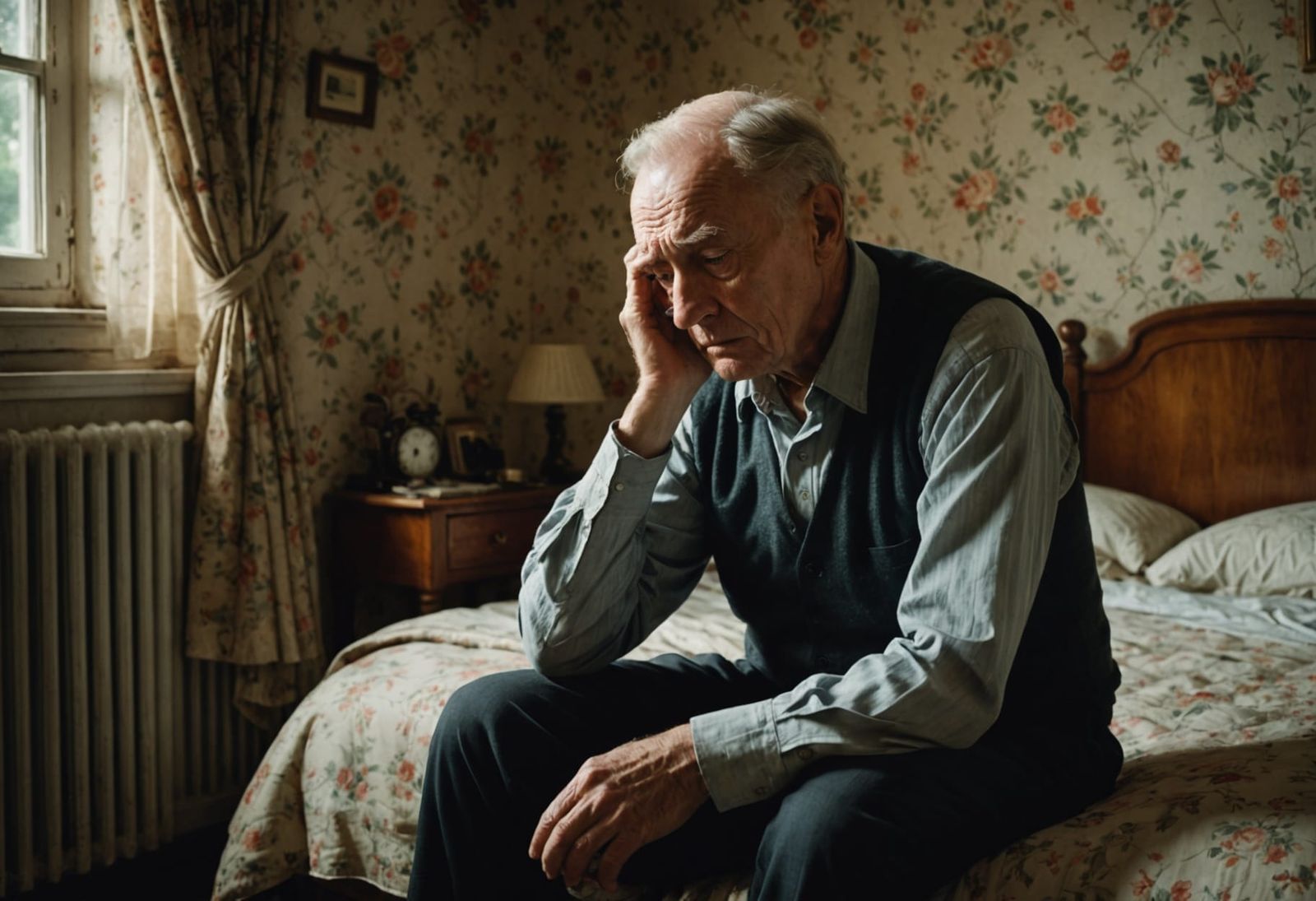 Weary Elderly Man Reflects on Life's Sorrows