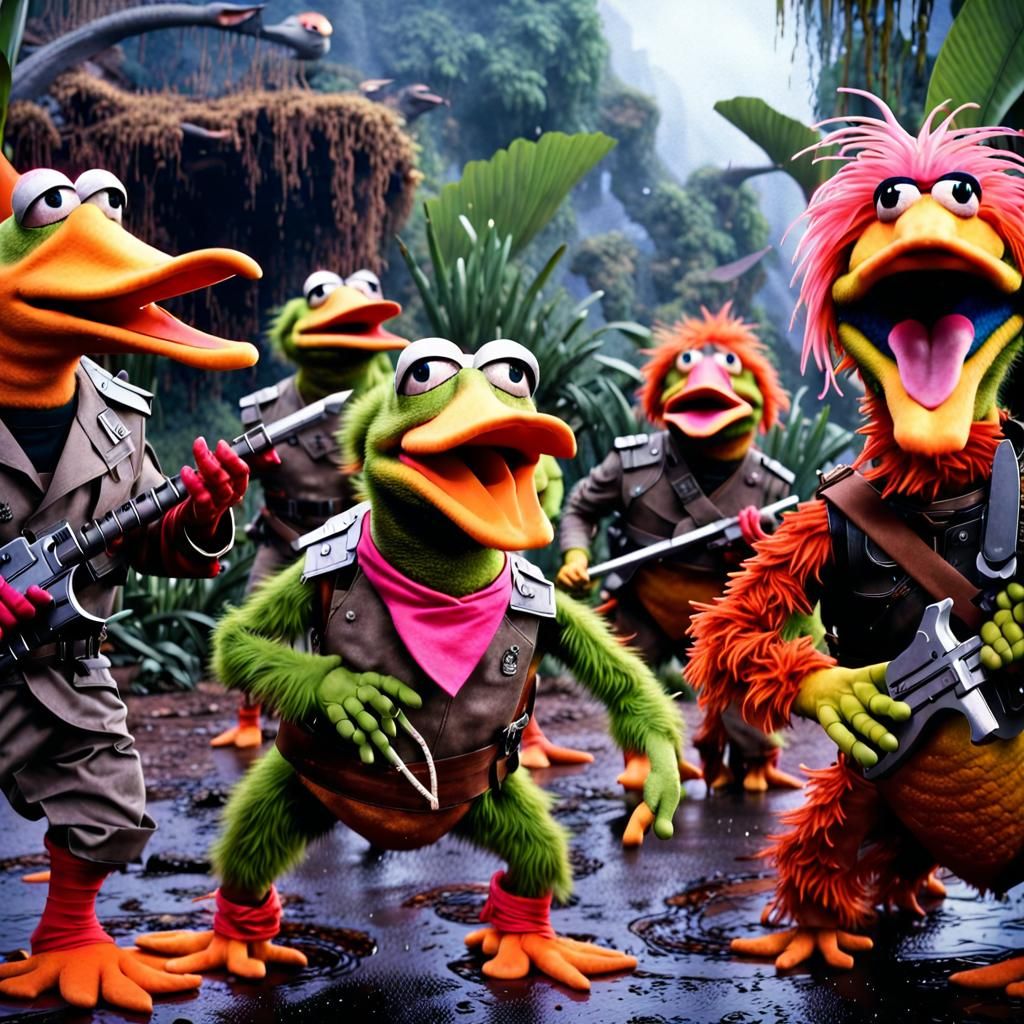 Goblincore Muppets vs Duck Dragon in Jungle City