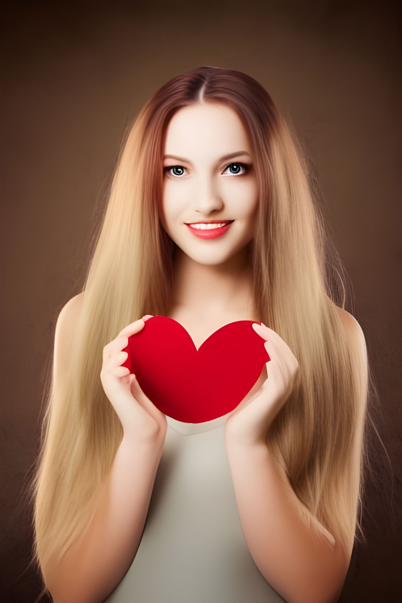 Beautiful young woman gives you her heart