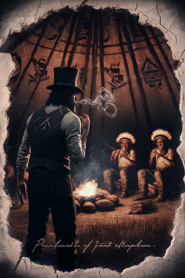 Haunting Old West Scene in Monochromatic Lithograph