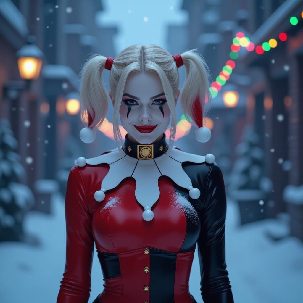 Harley Quinn in Winter Wonderland: Matte Painting Style