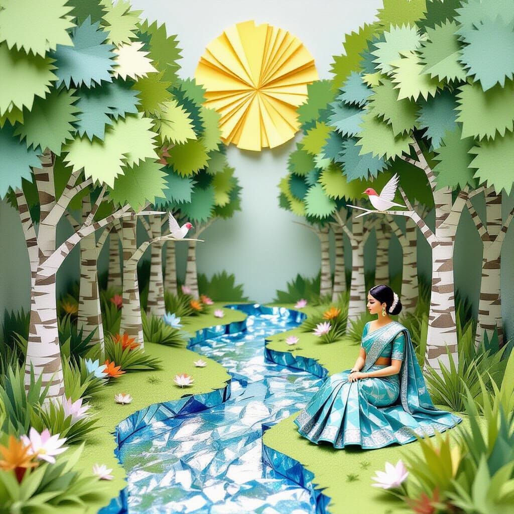 Miniature Paper Forest Scene in Soft Daylight