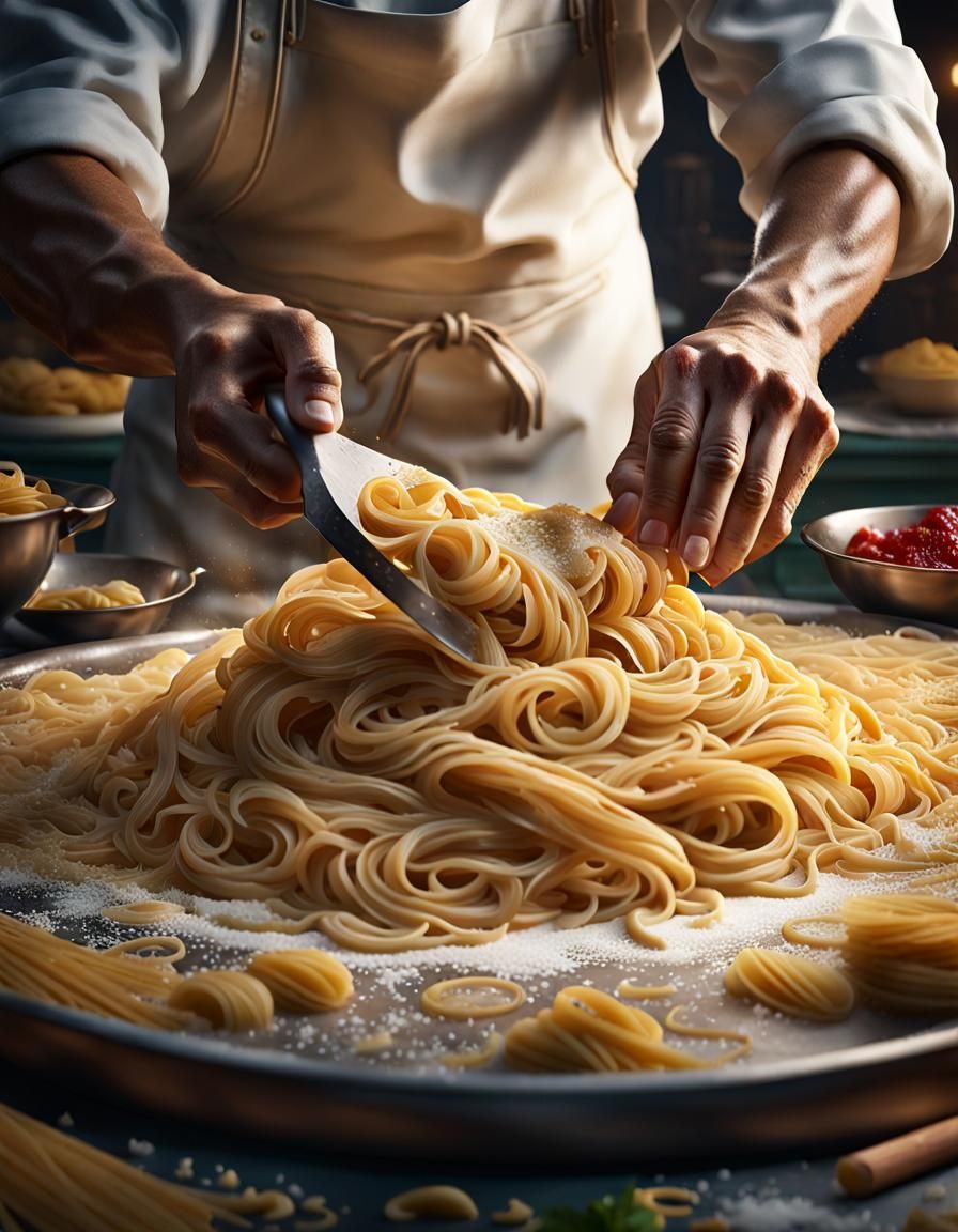 Master Chef Transforms Pasta Dough Canvas: Fantasy Art
