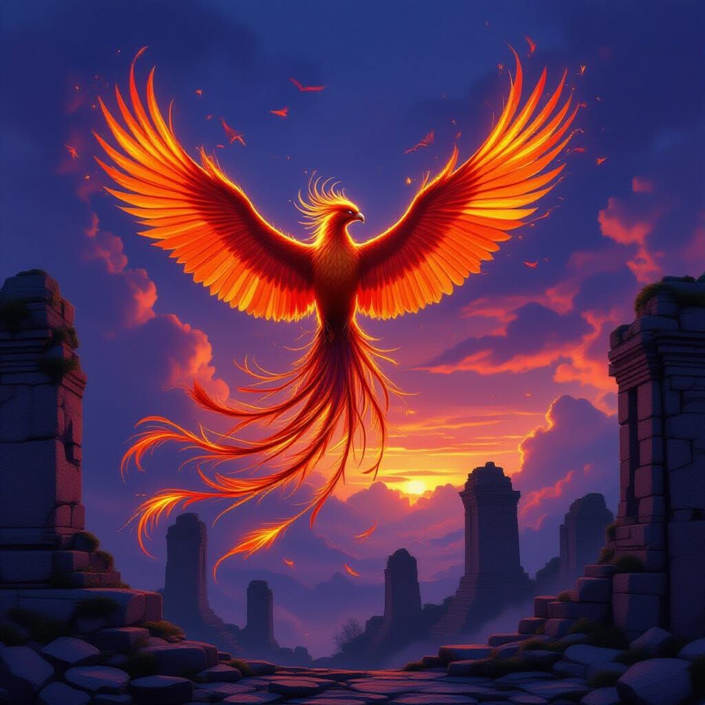 Majestic Phoenix Soars Through Twilight Sky