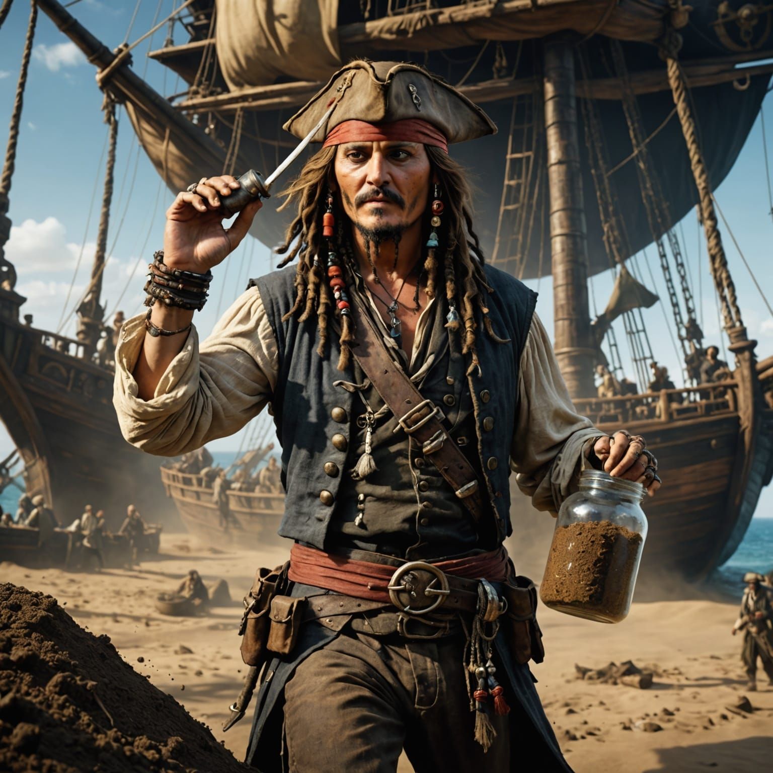 Captain Jack Sparrow with Jar of Dirt on Ship