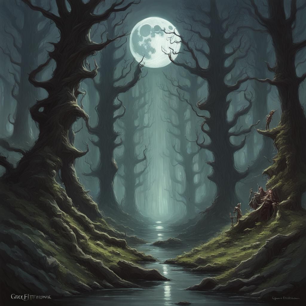Sinister Moon Elf Forest at Night