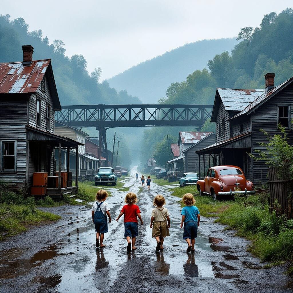 Appalachian Poverty: Children Playing in a West Virginia Hol...
