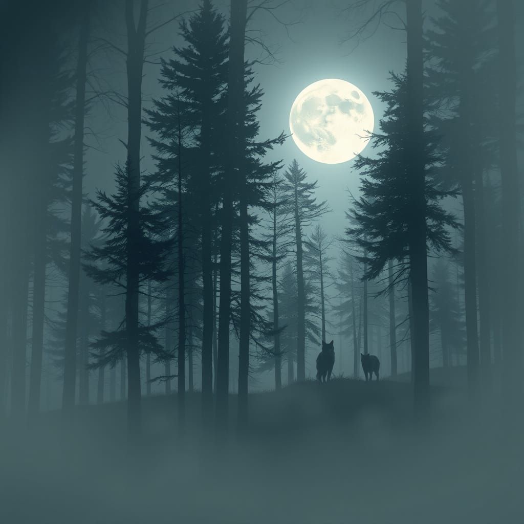 Lunar Forest Dreamscape in Double Exposure Style