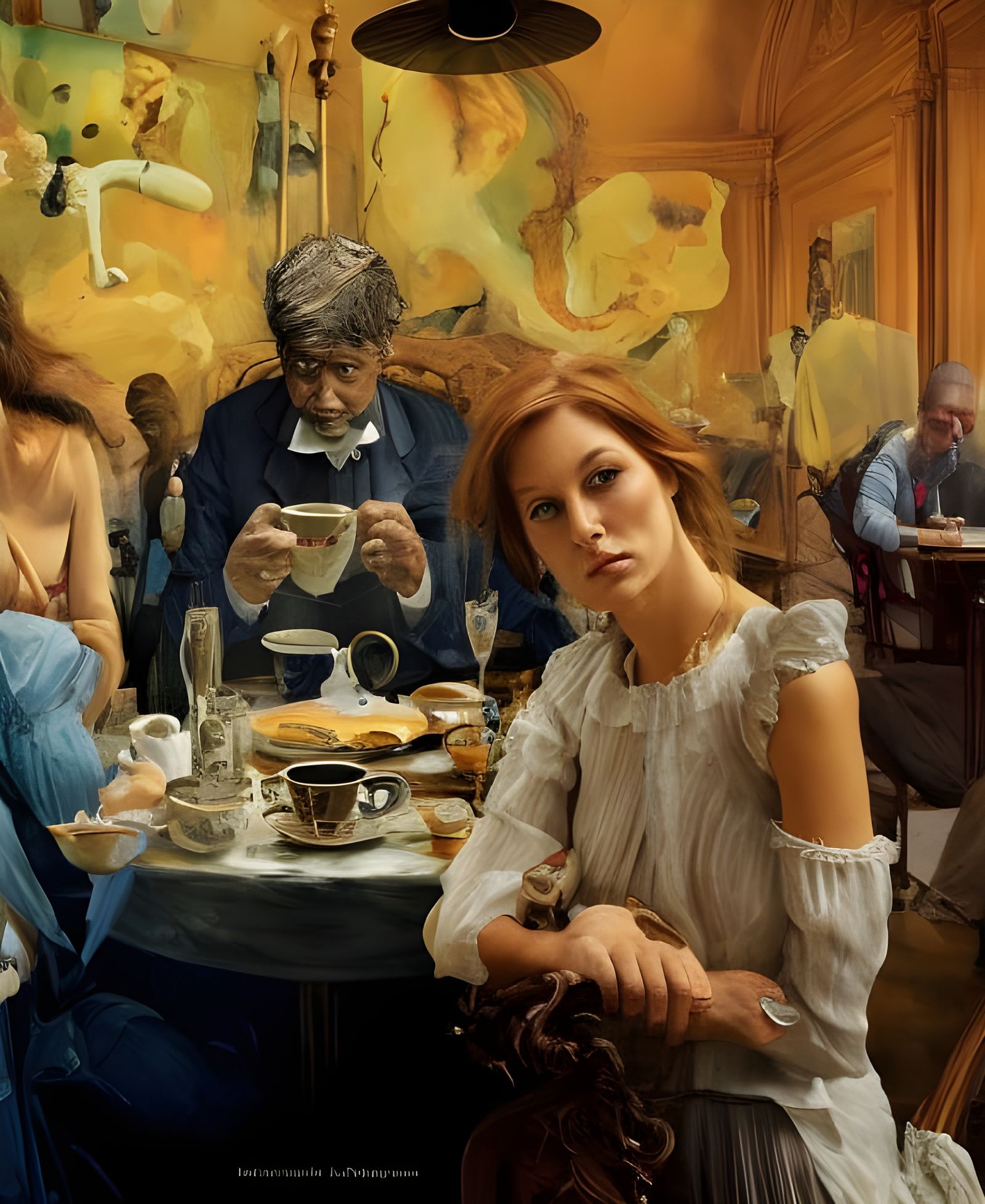 Beautiful Woman Enjoying Tea: Photorealistic Portrait