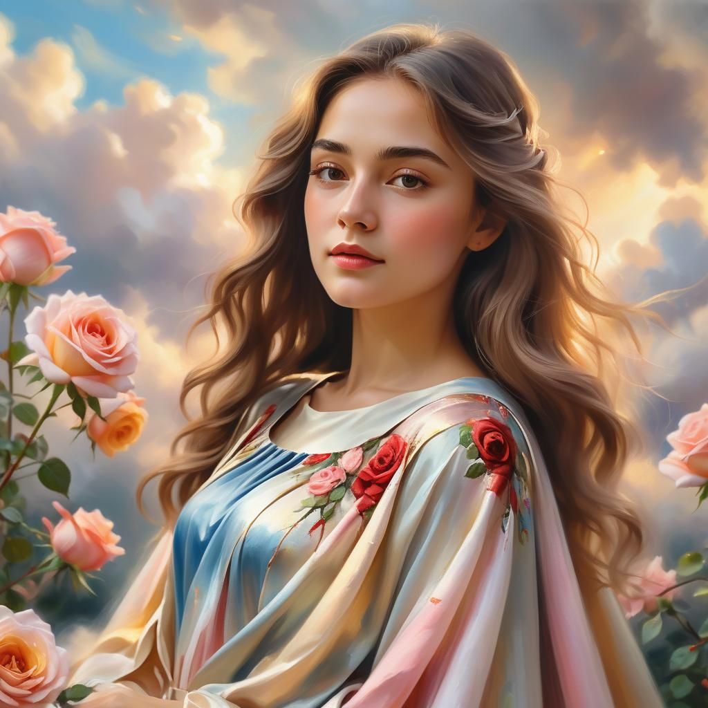 Ethereal Portrait of Woman Creating Roses