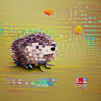 Pixel Art Hedgehog in Mixed Media