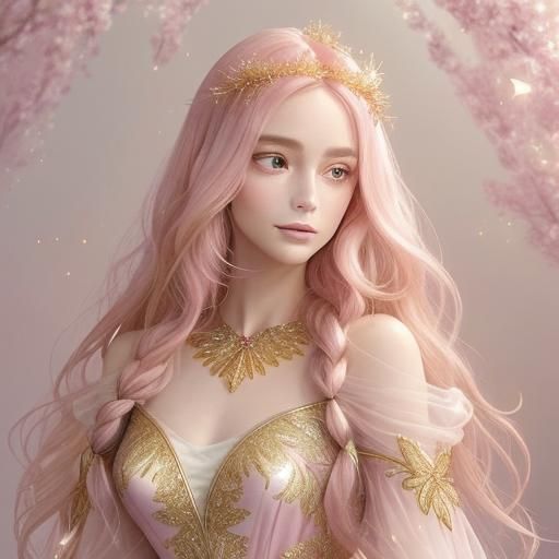 Ethereal Woman with Butterfly Wings in Pastel Gown