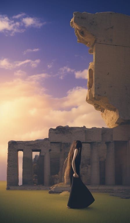 Minimalist Photo of Model in Ancient Greek Landscape