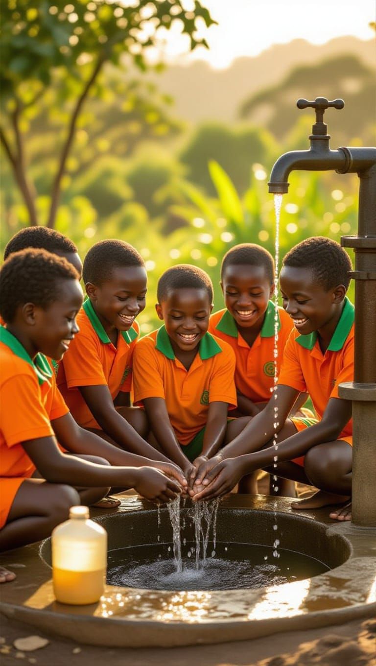 Sisters of Joy Gather Water in Vibrant Orange and Earthy Ton...
