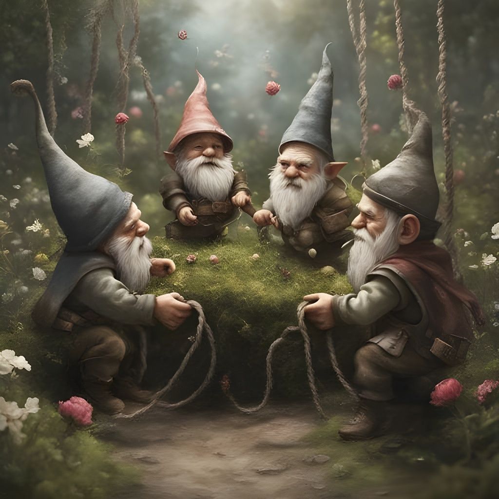 Garden Gnomes Tug-of-War in Fantasycore Artwork