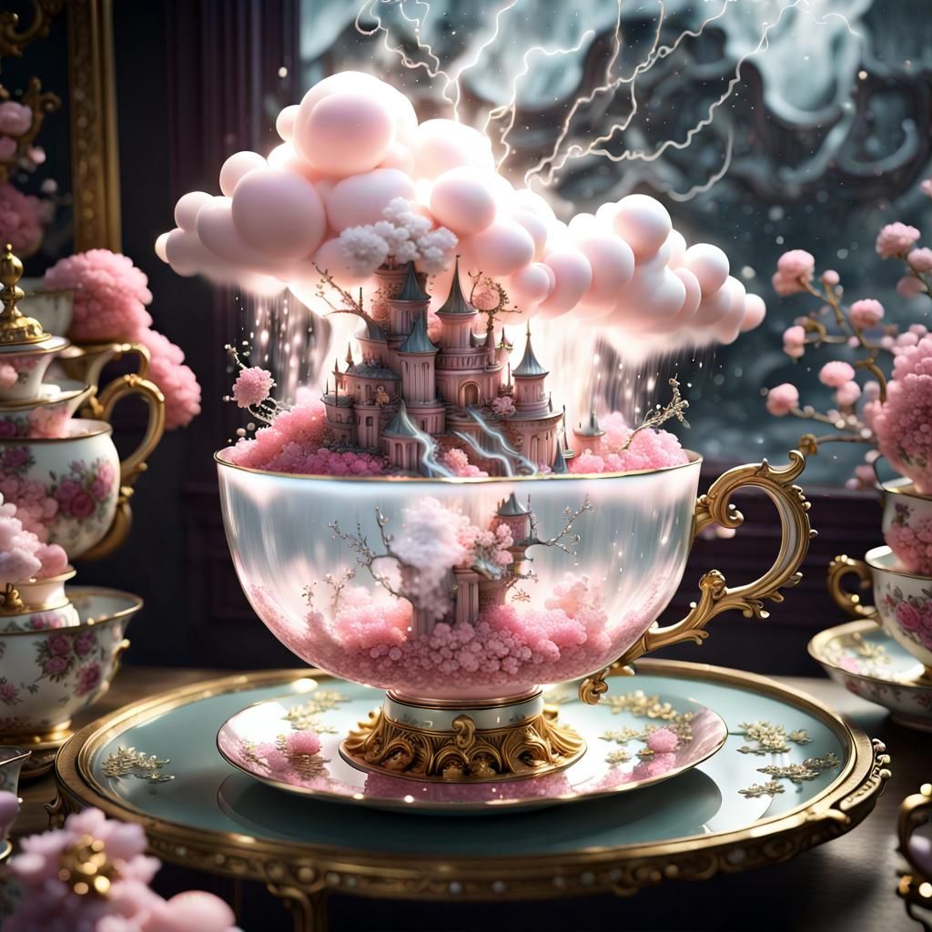 Tiny Flowery Thundercloud in Teacup, 3D Animated Art