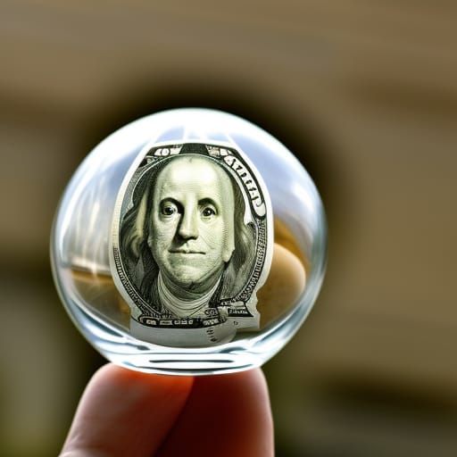 A glass ball with a hundred dollar bill inside